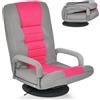 COSTWAY Sedia da Pavimento Pighevole, Sedia da Terra con Braccioli, Poltrona da Yoga Portatile e Girevole, Poltrona con Schienale Regolabile a 5+2 Livelli, Portata 150 kg (Rosa e grigio)