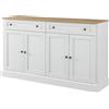 Azkoeesy Credenza con 4 ante e 2 cassetti, 150 x 40 x 86 cm, moderna cassettiera, Buffet, Mobile da cucina e soggiorno, Bianco antico/naturale