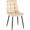 CLP Sedia da Pranzo Imbottita Antibes, Sedia da Cucina in Velluto con Schienale e Struttura in Metallo Nero, Portata 150 kg, Colore:Bianco Crema