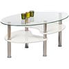 AVANTI TRENDSTORE - Patty - Tavolino ovale da soggiorno in vetro temperato, con piedini in metallo cromato e ripiani in MDF, disponibile in 2 colori diversi, dimensioni: LAP 90x41x55 cm (Bianco)