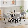 DEYARNA HOME Set Sala da Pranzo, Tavolo da Pranzo (Finitura a Effetto Travertino) con 4 Sedia da Pranzo Imbottita, Ideale per Cucina, Soggiorno, Sala da Pranzo (Grigio)