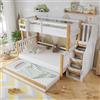 Gelukueub Lettino a castello, con protezione anticaduta e griglia, con letto a rotelle, Colourblocked Flap Ladder Cabinet, con piccolo ripiano, pino+MDF, bianco+naturale, 90 & 120 x 200 cm