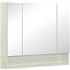 kleankin Specchio Bagno Contenitore con 3 Ante Soft Close, 90x15x75 cm Mobile Bagno con Specchio, Ripiani Regolabili, Scomparto Aperto, Mobilettto Bagno da Parete Salvaspazio in Vetro, Effetto Legno