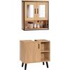 EUGAD Set di Mobili da Bagno Salvaspazio, Armadietto Con Specchio, Mobiletto Sottolavabo da Terra, Rovere Chiaro+Nero