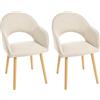 Goeurvant Set di 2 sedie per sala da pranzo, gambe in legno, imbottite, beige, con braccioli, sedie da cucina, soggiorno, sedia bracciolo in poliestere, per sala da pranzo, cucina
