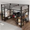 Trdlpyn Letto a Soppalco in Metallo 120x200cm con Scrivania e Spazio di Archiviazione, Letto in ferro con Rete a doghe per Adolescenti e Adulti, Ferro + Truciolato, Nessun Materasso