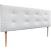 DHOME Testiera Capitone imbottita in similpelle o tessuto Acualine con gambe in legno di pino spessore 8 cm Testiere letto imbottite trapuntate Capitone (Similpelle Blanco, 160 (150/160))