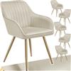 tectake® Sedie da Pranzo Effetto Velluto Trapuntato, Elegante, Imbottitura Schiuma Alta Densità, Gambe in Acciaio, Montaggio Semplice - Crema/Oro, 6 Sedie