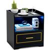 COSTWAY Comodino con LED 45 x 40 x 50 cm, Tavolino Moderno con 1 Porte USB e 1 Type-C, Mobile con Ripiano Aperto e Cassetto, Luci a Colori Variabili (1, Nero)
