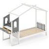 RELAX4LIFE Letto per Bambini in Legno a Forma di Casa con Scrivania Laterale e 2 Cassetti, Lettino a Casetta con Tetto per Ragazzi e Ragazze, Portata 150KG (253x102x193cm)