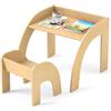 GYMAX Set Tavolo e Sedia per Bambini, in Legno con Altezza Adatta, Ampia Superficie del Tavolo con Parapetto per Mangiare, Disegnare, Leggere, Mobili Montessori per Cameretta, Asilo Nido (Naturale)
