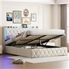 FOERPL Letto baule 140x190 Imbottito Letti idraulici con illuminazione LED e multipresa, Letto matrimoniale Contenitore con Rete a Doghe, Moderno, Velluto