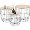 IlGruppone Set 3 Tavolini Da Salotto Sovrapponibili Rotondi Design Moderno Tavolo Divano Top In Legno Struttura In Acciaio Stile Industrial Vano Porta Oggetti- Naturale - Modello 1