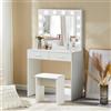 LEMROE Toeletta con 2 cassetti e sgabello, Tavolo da trucco con luci LED Hollywood, mobili per la casa e la camera da letto (bianco)