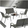 tectake® set salotto da giardino 4 pezzi, set giardino esterno con 2 poltrone, 1 divano 2 posti, tavolino, piano in vetro, textilene traspirante e idrorepellente, struttura in acciaio - Antracite
