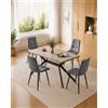 LEWE Tavolo da pranzo in legno chiaro con 4 Grigio scuro Sedie in Velluto | Tavolo Rettangolare da 140 x 80 cm, Gambe Sedie e Tavolo in Metallo, Ergonomico, Ideale per Sala da Pranzo Cucina Soggiorno