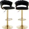 Relbiety Set di 2 Sgabelli da Bar Moderni Velluto,Nero | Sgabelli Cucina Regolabili in altezza,Girevole 360°,con schienale intrecciato,Piedi in metallo dorato