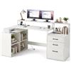 COSTWAY Scrivania Angolare con Prese di Alimentazione, Scrivania ad Angolo Salvasapazio con Cassetto, Supporti per Stampante e Monitor e Cubi, Scrittoio per Studio, Lavoro e Gaming