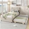 Wyibwy Letto imbottito 90 x 200 cm con letto estraibile,letto singolo con a scomparsa e rete a doghe,tessuto in velluto,per bambini e ospiti,senza materassominimalista,Beige