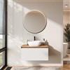 Planetmöbel Arisa - Set di mobili da bagno con mobiletto, 80 cm, colore oro rovere bianco (scanalato) con specchio VELUNA, lavabo da 42 cm, colore: Bianco