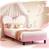 MINGZHE Letto imbottito per bambini 90x200 cm, PU, testiera a forma di farfalla in tessuto di velluto bianco, con 2 luci di lettura a LED, Letto per ragazze, materasso non incluso, rosa