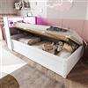 YuQozii Divano letto 90 x 200 cm, con presa multipla e scomparti multipli, con barra luminosa, letto idraulico, letto singolo, letto in legno multifunzionale (bianco)