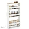 KOMFOTTEU Carrello Portaoggetti a 4 Ripiani con Ruote Rirevoli a 360°, Carrellino Scorrevole con Maniglia Slim, da Bagno, Cucina, Lavanderia, 47,5 x 13 x 80,5 cm (Bianco e Naturale, Con Presa)