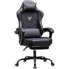 GTPLAYER Sedia da gioco, ergonomica, con poggiapiedi, sedia da ufficio, regolabile in altezza, con cuscino lombare, sedia girevole in ecopelle nera