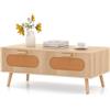 RELAX4LIFE Tavolino da Salotto con Ampio Piano del Tavolo, 2 Cassetti con Ante in Rattan e 1 Spazio Aggiuntivo Dietro il Tavolo, Tavolo da Caffè Rustico con Gambe per Camera da Letto, Sala d'Attesa