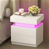 Chleby Moderno Comodino Lucido Comodini con Striscia luminosa a led Bianco Comodino con 2 cassetti per camera da letto, soggiorno