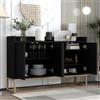JDEFARF Credenza moderna a 4 ante con armadio portaoggetti credenza in legno con ripiano per soggiorno, sala da pranzo, ingresso (nero)