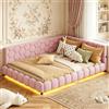 BIYFSDS Divano letto imbottito 140 x 200 cm con LED e USB, divano letto 2 posti 140 x 200 con rete a doghe, telaio per letti con testiera imbottita per adulti e adolescenti (rosa-3, 140 x 200)