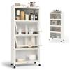 KOMFOTTEU Mobile Dispensa Cucina a 5 Livelli, Mensola Microonde con Anta a Vista, Ruote, Dispositivo Antiribaltamento, Scaffale da Cucina in Ferro per Soggiorno, Sala da Pranzo, 60x32x154cm (Bianco)