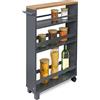 bomoe Carrello da Cucina Antracite Quercia Hylla - scaffale da Cucina 50x79x15 cm - Carrello con Ruote, 3 ripiani e piano lavoro in legno FSC® - Carrello da portata - mobile da Cucina e da Bagno
