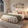 BRILVERDE Letto basso imbottito 140x190, Letto tatami con testiera, struttura letto con rete a doghe, letto per ragazzi, in lino, senza materasso (Beige, 140 x 190 cm)