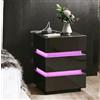 Chleby Moderno Comodino Lucido Comodini con striscia luminosa a led Nero Comò Comodino con presa Tavolino con 3 cassetti per camera da letto, soggiorno