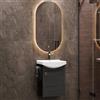 Planetmöbel Set di mobili da bagno lavabo con mobiletto 45 x 60 x 33 cm, specchio con illuminazione 50 x 90 cm per WC ospiti, antracite