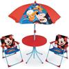 CARTOON Set Giardino Bambini Topolino Disney con 2 Sedie Tavolino e Ombrellone Tavolo Mare Pieghevole con Mickey Mouse Paperino Pluto Sedie 35x38x52 cm Portata 30 kg Età 3+