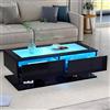 Lcoho Tavolino da salotto, lucido, 100 x 50 x 35 cm, con cassetti, tavolino con luce a LED, piano in vetro, nero (nero)