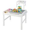 RELAX4LIFE Tavolo da Gioco per Bambini in Legno 80x60x57CM, Tavolo da Costruzione Reversibile con Vassoio a Doppia Faccia, Rotolo di Carta e Carta, 3 Cubi (BIANCO)