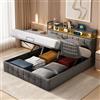 KeepGoon Letto con Contenitore 140x200 cm, Letto Matrimoniale Imbottito in Lino Grigio con Rete a Doghe, Testiera LED, USB e Sistema idraulico