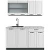 Vicco Cucina monoblocco R-Line, Bianco rustico, 140 cm, PL Marmo, adatto per l'espansione flessibile con moduli aggiuntivi