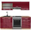 Vicco Cucina componibile R-Line, Rosso lucido/rovere dorato, 200 cm, PL Rovere, adatto per l'espansione personalizzata tramite moduli aggiuntivi