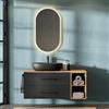 Planetmöbel LUX Set di mobili da bagno, composto da lavabo con mobiletto sospeso 120 cm, incluso lavabo soprapiano 60 cm nero, mobiletto sottolavabo in oro rovere/antracite