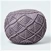 HOMESCAPES Pouf alto 40 cm grigio macrame lavorato a maglia imbottito all'uncinetto rotondo poggiapiedi 100% cotone intrecciato design 40 x 50 cm