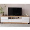 Moimhear Mobile moderno a blocchi di colore per TV in bianco, mobile TV con venature del legno, 180 cm