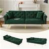 Easexcy Divano letto moderno a 2 posti - Rivestimento in velluto, schienale con 3 livelli di regolazione e piedini in metallo dorato, elegante divano con funzione di sonno (verde antico, stile 1)