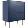 I0I&I0I Elegante cassettiera blu navy, 3 cassetti, legno massello certificato FSC®, ripiano regolabile, per soggiorno, camera da letto (75 x 71 x 80 cm, blu, 1)