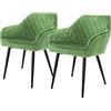 ML DESIGN modern living ML-Design Set di 2 Sedie da Pranzo con Braccioli e Schienale in Velluto Colore Verde Chiaro Poltroncina da Soggiorno Imbottita Gambe in Metallo Seduta Ergonomica Confortevole da Salotto Design Moderno