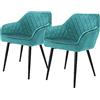 ML DESIGN modern living ML-Design Set di 2 Sedie da Pranzo con Braccioli e Schienale in Velluto Colore Turchese Poltroncina da Soggiorno Imbottita Gambe in Metallo Seduta Ergonomica Confortevole da Salotto Design Moderno